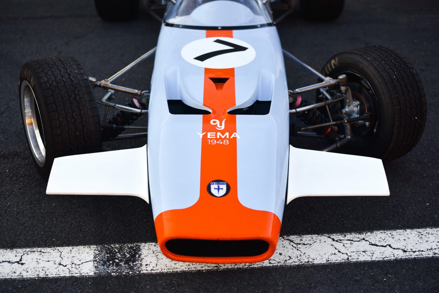 Yema, first official partner of Classic Racing School. Yema logo on a Crosslé 90F with a Gulf livery.